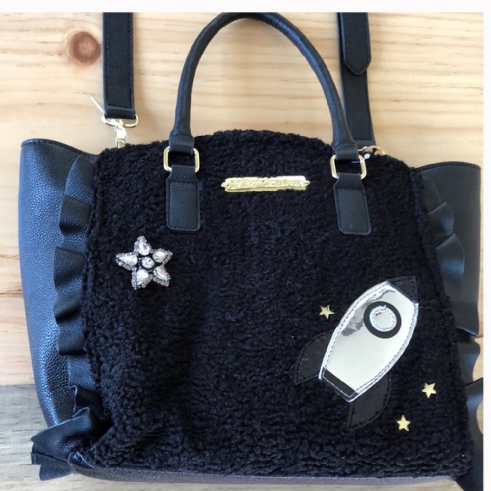 BETSEY JOHNSON BLACK SPACE ROCKET PURSE SATCHEL